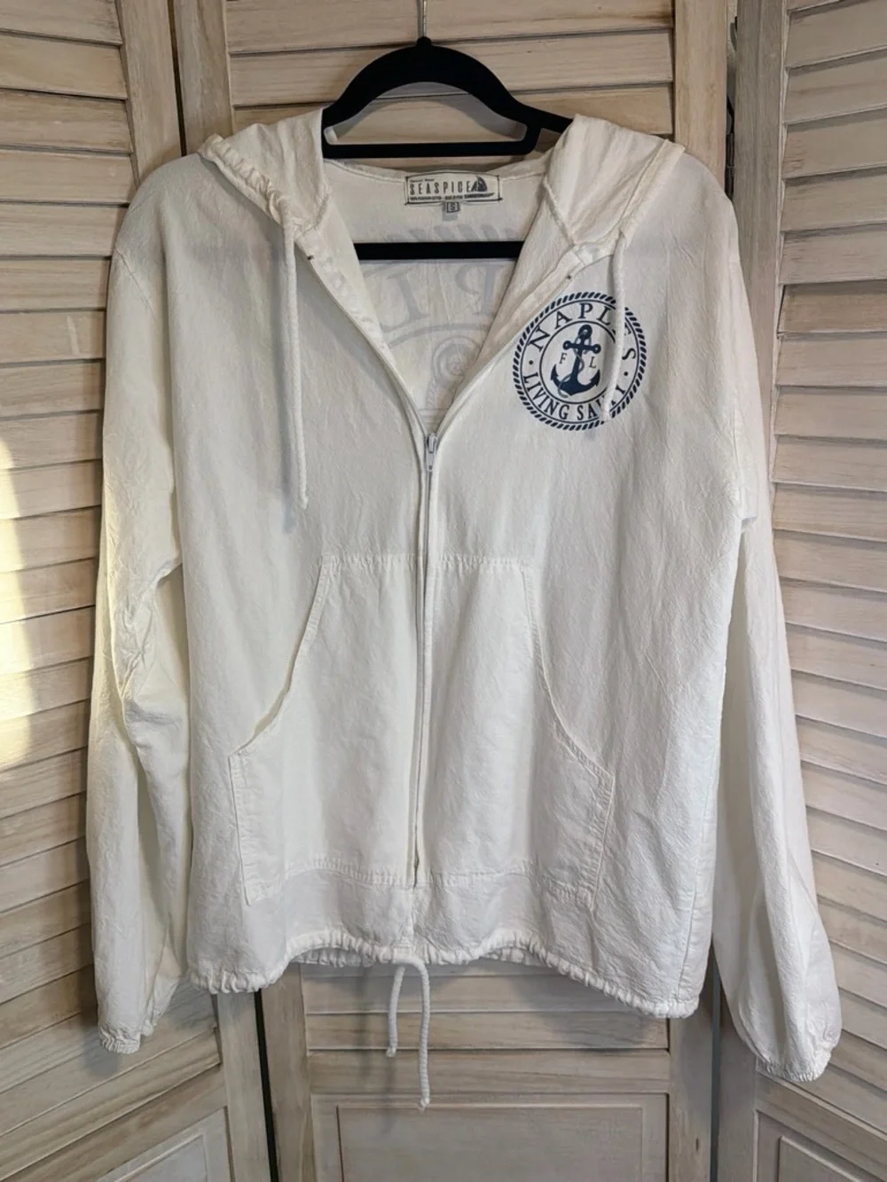White Zip-Up Hooded Jacket with Anchor Logo